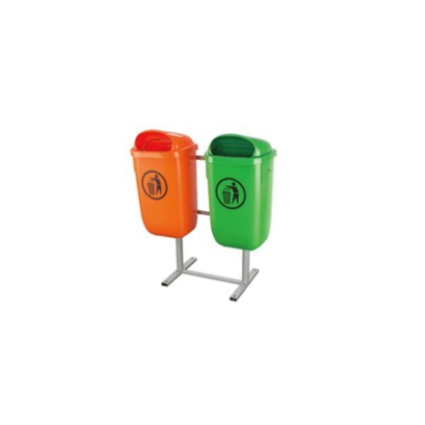 50L Metal Twin Waste Bins with Metal Bracket |50C-4|