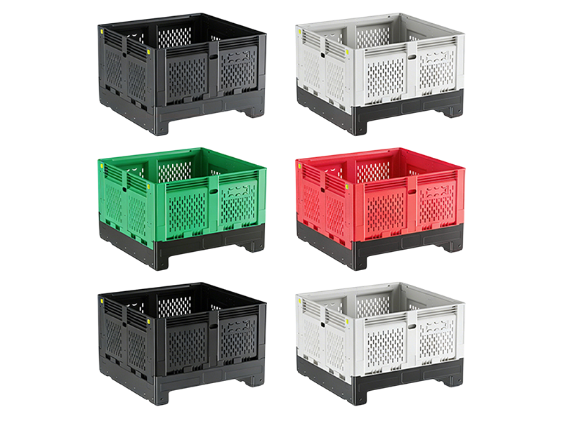 Folding plastic pallet boxes for returnable bulk logistics